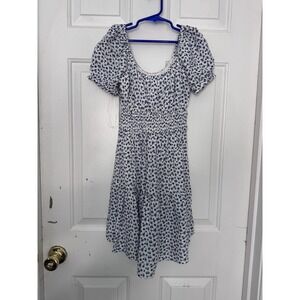 Hollister XXS Blue White Floral Smocked Puff Sleeve Mini Dress Cottagecore
